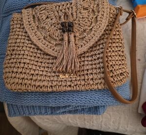 Woven Tassel Crossbody Bag in Tan by Unknown Brand